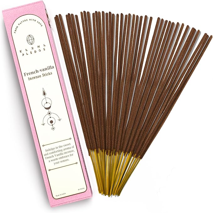 French Vanilla Incense Sticks, Organic Hand Dipped Incense, Natural Herbs & Aromatic Ingredients, Contain 40 Sticks Inside, Burn Time 45-60 Min, Spiritual Gifts, Incense By Karma Pledge
