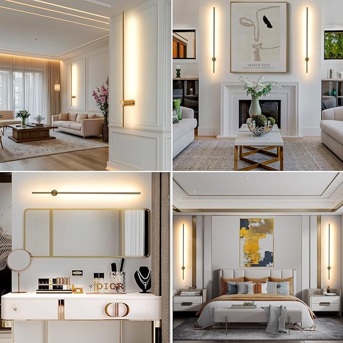 Battery Operated Wall Sconce USB Rechargeable Sconces, 39.3" Brushed Gold Wireless Wall lamp Set of 2, 3000K-6000K & Dimming with Remote Control, LED Wall Lights for Living Room, Bedroom - Bloomnest