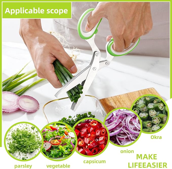 2025 Herb Scissors Set - Classic green 5-Blade Design with Cover and Comb - Skin-Friendly Handle for Comfortable Grip - Dishwasher Safe, Rust-Resistant Stainless Steel for Fresh Herbs - Bloomnest
