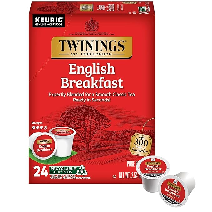 Twinings English Breakfast Black Tea K-Cup Pods for Keurig, 24 Count (Pack of 1), Smooth, Flavourful, Robust, Caffeinated, Enjoy Hot or Iced - Bloomnest