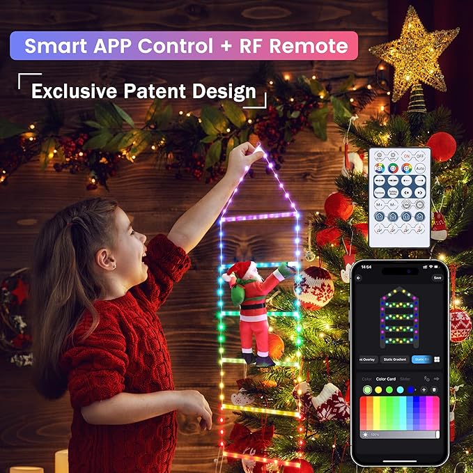Toodour Christmas Decorations Lights, 3.3ft Smart RGB Christmas Decorative Lights with Santa Claus, Bluetooth & App Controlled Ladder Light - Music Sync Color Changing Xmas Light for Indoor Outdoor - Bloomnest