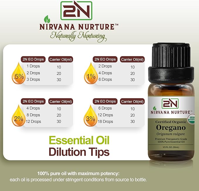 Oregano Essential Oil, USDA Certified Organic, 100% Pure Undiluted, Aromatherapy Oil for Diffuser, Hair & Skin Care NirvanaNurture