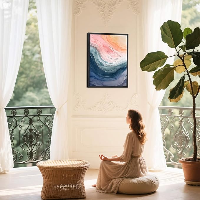 Mental Health Wall Art, Therapy Office Pictures Wall Decor, Inhale Exhale Art Paintings, Canvas Prints, Therapist Artwork for Meditation Room Calming Corner Decoration, Floating Framed 16x24 Inch - Bloomnest