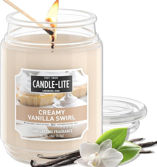 Candle-lite Fall Scented Candles, Creamy Vanilla Swirl, 18 oz Jar, Proudly Poured in The USA, Aromatherapy Candle, Single-Wick with 110 Hours of Burn Time, Perfect for Creating a Relaxing Ambiance - Bloomnest