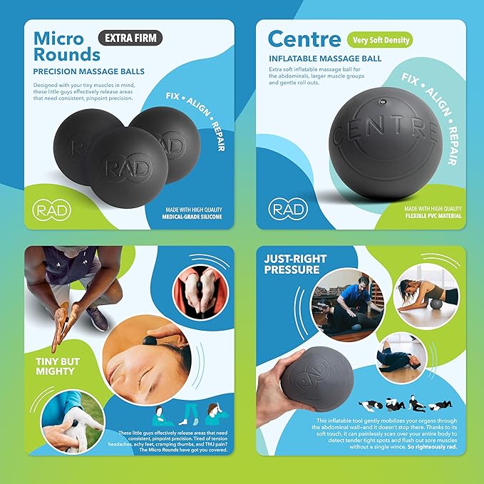 RAD Yoga Bundle for Myofascial Release, Muscle Recovery, & Relaxation – Includes Multi-Use Yoga Block, Neuro Ball Foot Roller, Peanut & Massage Balls in Multiple Sizes & Densities - Bloomnest