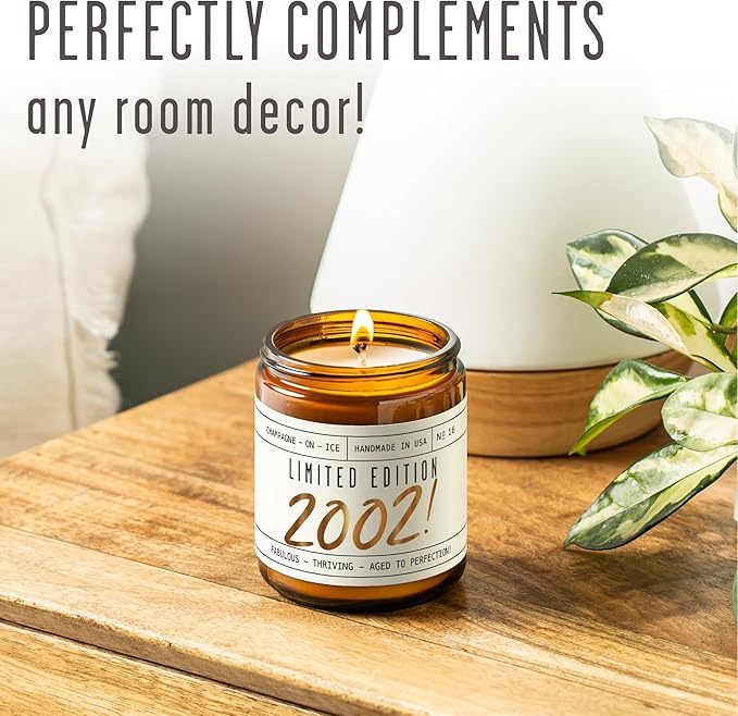 23rd Birthday Gifts for Women - 'Limited Edition 2002' Soy Candle, w/Champagne on Ice I 23 Birthday Gifts for Women I 23th Gift for Her Ideas I 9oz Reusable Jar, 50Hr Burn, Made in USA - Bloomnest