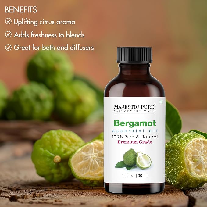 Majestic Pure Bergamot Essential Oil with Glass Dropper - 1 Fl Oz - 100% Pure and Natural Bergamot Oil - Premium Grade Essential Oils for Diffuser, Aromatherapy, Soap and Candle Making - Bloomnest