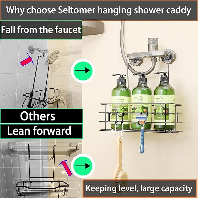 Shower Caddy Hanging Shower Orangizer Stainless Steel Shower Rack with Hooks Over The Door, Shampoo Basket Storage (Black) - Bloomnest