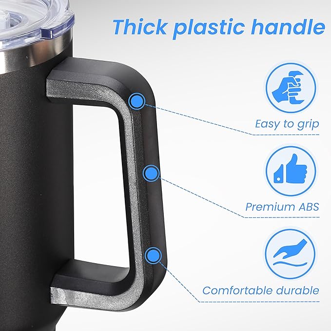 DOMICARE 40 oz Tumbler with Handle and Straw, Stainless Steel Tumbler with Lid and Straw, Reusable Vacuum Insulated Cup, Travel Coffee Mug, Black, 4Pack - Bloomnest