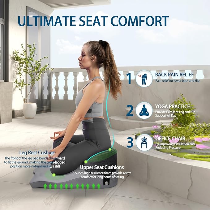 Meditation Cushion for Sitting on Floor, Office Chair Cushion for Cross Leg Sitting, Foam Bolster for Back Support, Large Floor Cushion Seating for Adults 22.8 x 21.6 Inch - Bloomnest
