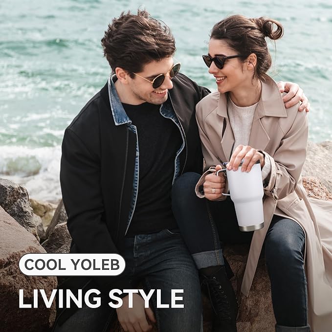 30 oz Tumbler with Handle and Lid, Stainless Steel Tumblers Bulk Double Wall Vacuum Insulated Travel Mug Leak Proof Cup Keep Drinks Cold and Hot White, 4 Pack