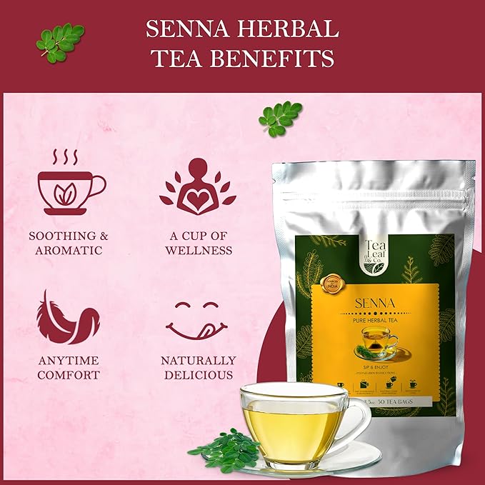 Tealeaf & Co. Senna Tea Blended with Fresh Herbs - Pure Herbal Tea Bags with Senna Leaves Extract - Flavored Herbal Blend - Low Caffeine - Gluten Free - 50 Teabags - Bloomnest
