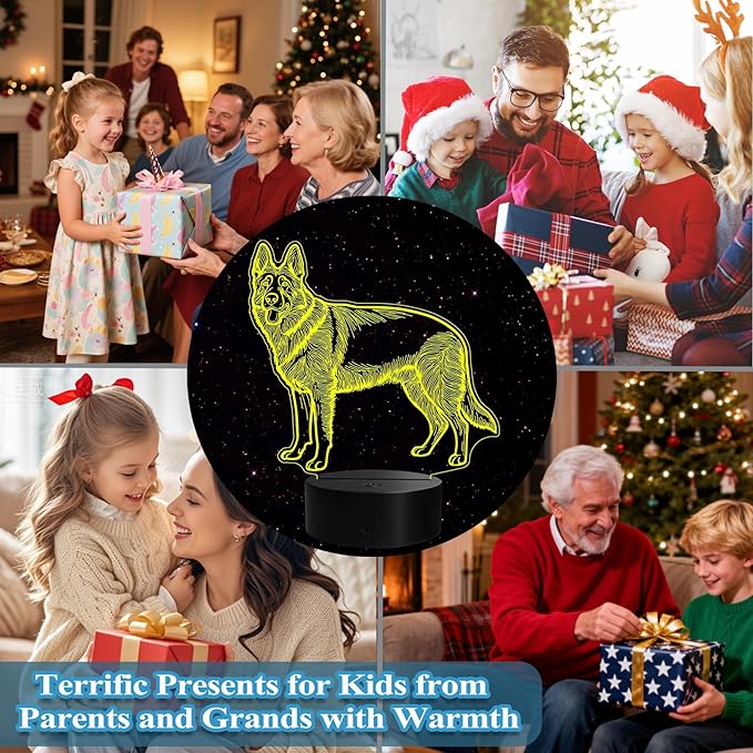 German Shepherd Night Light, German Shepherd Gifts, 3D Illusion Lamp with Remote Control, 16 RGB Colors, 4 Flashing Modes, Timer, Dimmable, Kids Room Dog Decoration for Holiday Birthday Christmas - Bloomnest
