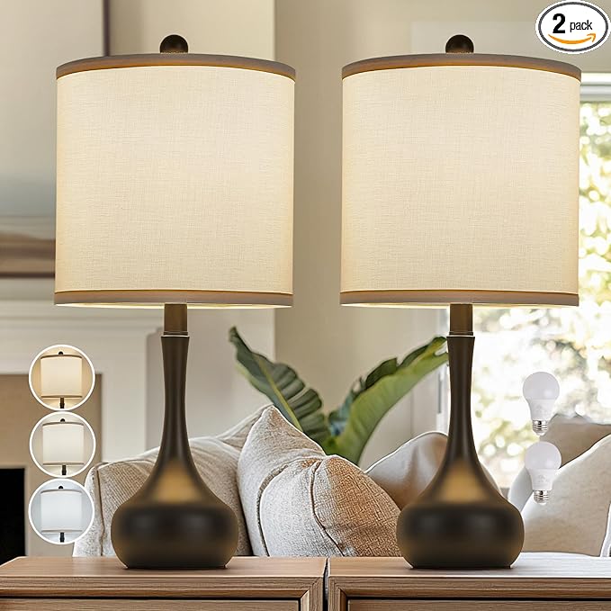 23" Black Metal Modern Table Lamp Set of 2,Farmhouse Bedside Lamps for Living Room, 3 Color Temperature Rustic Table Lamps for Bedroom, Night Stands, Dorm,Office, Home Décor(Bulb Included) - Bloomnest