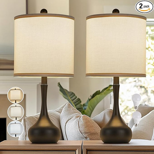 23" Black Metal Modern Table Lamp Set of 2,Farmhouse Bedside Lamps for Living Room, 3 Color Temperature Rustic Table Lamps for Bedroom, Night Stands, Dorm,Office, Home Décor(Bulb Included) - Bloomnest