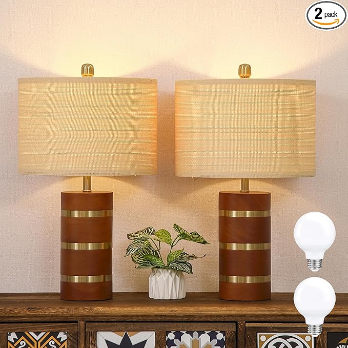 Farmhouse Table Lamp,Antique Nightstand Lamp,Rustic Wood Bedside Lamps for Bedroom Living Room Dining Table Patio Hallway Hotel,UL Listed,Bulbs Included,Set of 2 - Bloomnest
