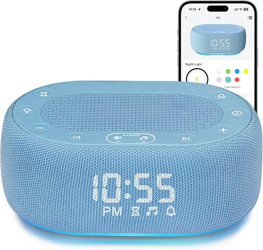 1Mii White Noise Sound Machine for Sleep, Pink Noise Machines for Baby Adults Sleeping, 18 Soothing Sounds with 7-Color Night Light, Timer, Alarm Clock, 16 Volume Levels, Remote App Control - Blue - Bloomnest