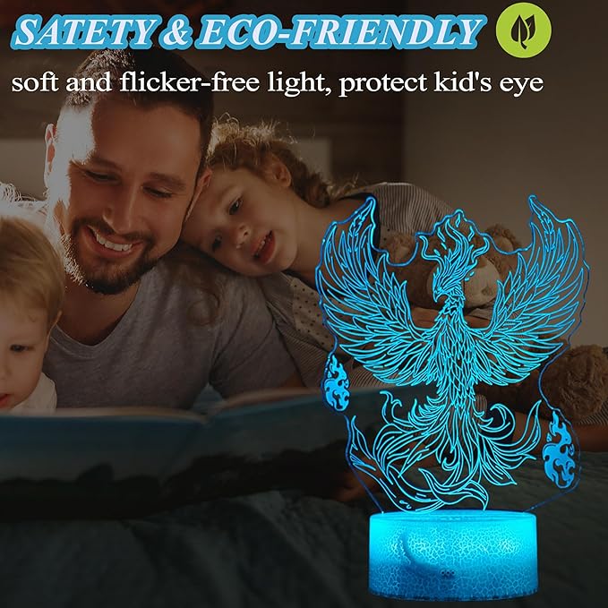 Phoenix Night Light, 3D Illusion Lamp, Phoenix Stuff with 16 Colors Changing, Remote Control, Dimmable, Kids Room Decoration, Xmas Holiday Gifts - Bloomnest