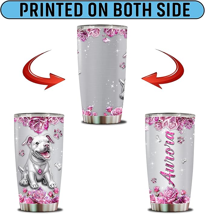 Personalized Pitbull Gifts for Women Insulated Stainless Steel Coffee Mug Tumbler Water Bottle for Pitbulls Owners, Lovers, Wife, Daughter, Christmas, Birthday, Mother's Day, Valentine - Bloomnest