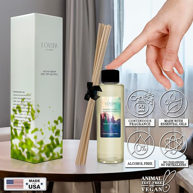 LOVSPA Winter Forest Pine Diffuser Oil - Holiday Essential Oils for Diffuser Refill & Air Freshener Room Spray - Natural Home Fragrance, Scented Oil for Diffusers, USA Made, 4oz - Bloomnest