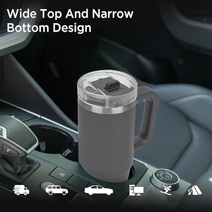 Tyeso 30 oz Tumbler with Handle, Straw and Lid - Leak Resistant Insulated Stainless Steel Water Bottle, Car Cup Holder Friendly Travel Coffee Mug Grey - Gifts for Men & Women - Bloomnest