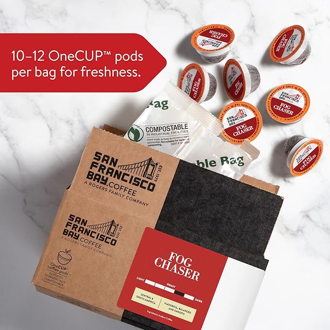 San Francisco Bay Coffee - Medium-Dark Roast - Fog Chaser (80 ct) - Single Serve Coffee Pods, Commercially Compostable, K Cup Compatible - Bloomnest