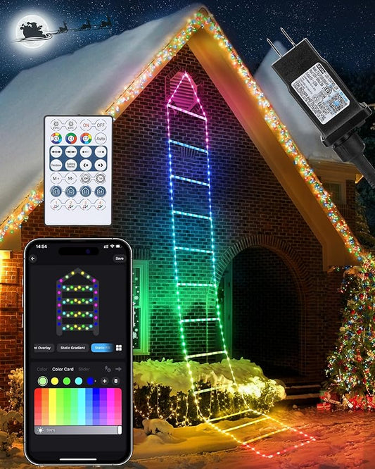 Toodour Outdoor Christmas Decorations Lights, Smart RGB Christmas Lights with Bluetooth & App Controlled, 10ft LED Ladder Light, Music Sync Color Changing Xmas Light for Home, Wall, Indoor Decor - Bloomnest