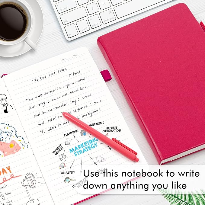 feela 24 Pack Journal Notebook for Work, Business Notebook Bulk Hardcover Lined Writing Journal with Pen Holder for Men Women Note Taking, with 24 Black Pens, 120 GSM, 5.1”x8.3”, A5, Berry - Bloomnest
