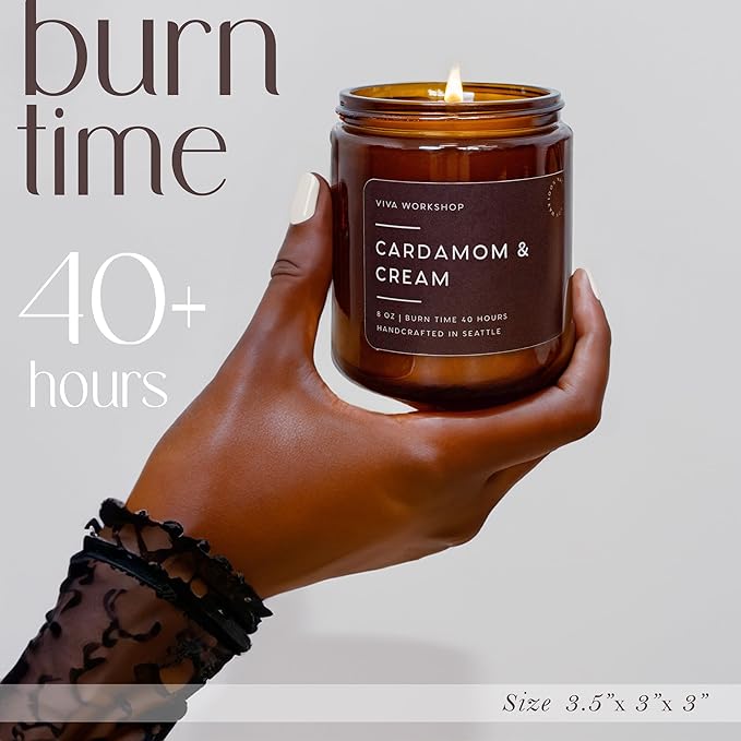 Palo Santo & Sandalwood Natural Soy Wax Scented Candle – Crafted in USA, Seattle – Gift for Birthday, Meditation, Home, Spa – Aroma Candle for Relaxing – Aromatherapy Scented Candles for Women & Men VivaWorkshop