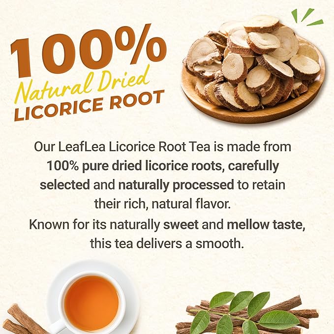 LeafLea 40 Premium Licorice Root Tea Bags, 100% Pure Licorice Spice Tea, Herbal Infusion to Digestive Comfort & Promote Respiratory Health, Te De Regaliz, Caffeine-Free, Sugar-Free, Soothing Flavor - Bloomnest
