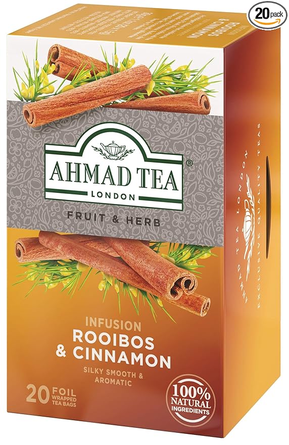Ahmad Tea Herbal Tea, Rooibos & Cinnamon Teabags, 20 ct (Pack of 1) - Decaffeinated & Sugar-Free - Bloomnest
