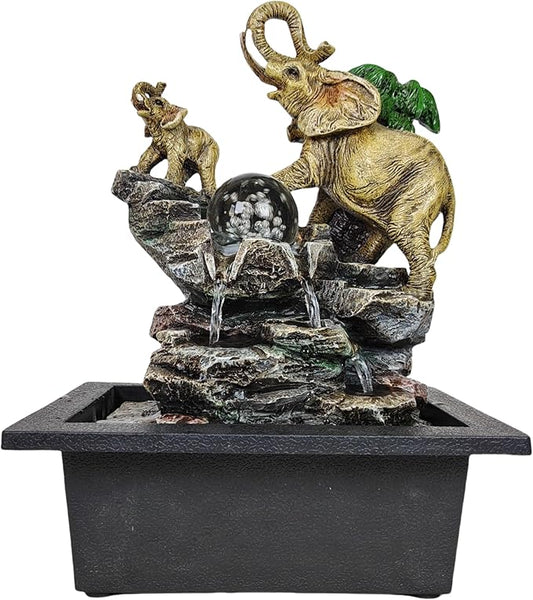 Decorative Elephant Cascade Tabletop Fountain with LED Globe, 3-Tier Design, A Quiet and Soothing Indoor Desktop Fountain - Bloomnest