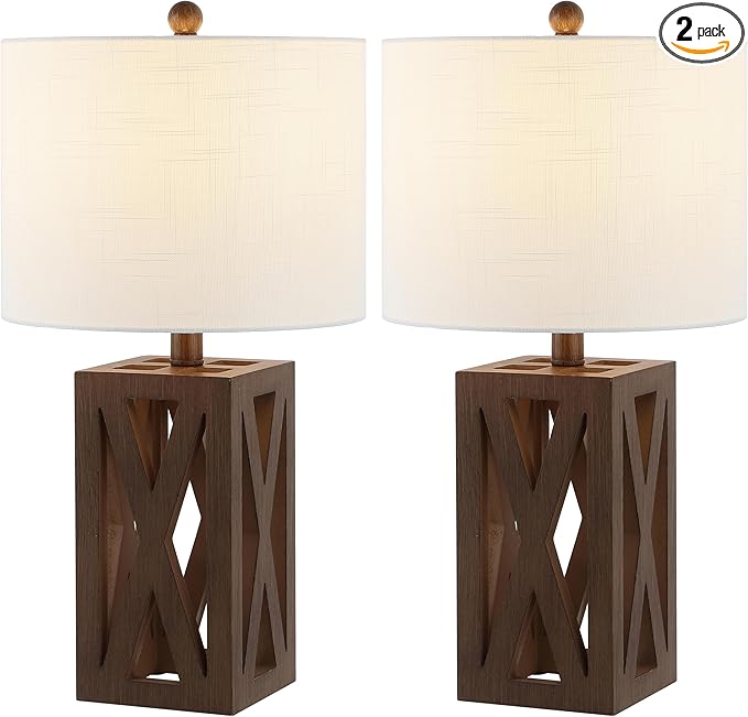 JONATHAN Y JYL1062A-SET2 Stewart 21.5" Wood LED Table Lamp Farmhouse, French Country, Rustic, Bohemian, Bedroom, Living Room, Office, College, Bookcase, Brown (Set of 2) - Bloomnest