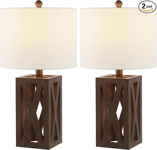 JONATHAN Y JYL1062A-SET2 Stewart 21.5" Wood LED Table Lamp Farmhouse, French Country, Rustic, Bohemian, Bedroom, Living Room, Office, College, Bookcase, Brown (Set of 2) - Bloomnest