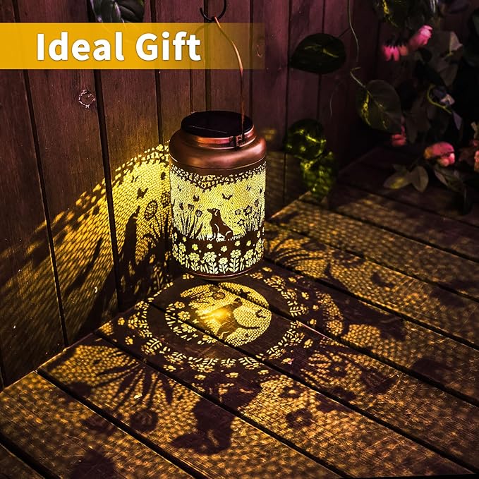 Solar Lanterns Outdoor Waterproof Garden Decor Dog Solar Lights Gifts for Women Men Mom Hanging Lantern LED Light Metal Dog Decoration Outside for Yard,Lawn,Porch,Patio,Tabletop - Bloomnest