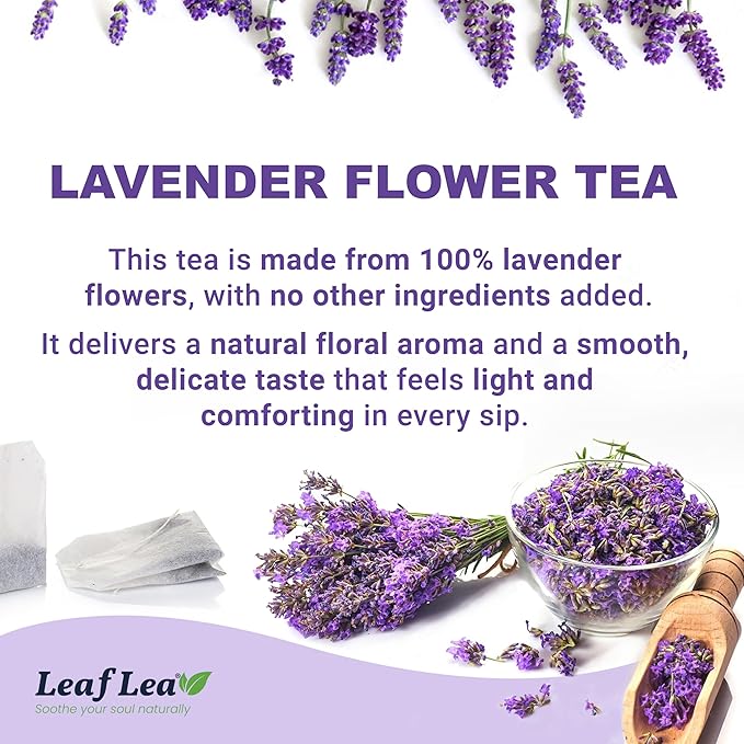 LeafLea 40 Premium Lavender Tea Bags, Natural Lavender Flowers, Lavendar Herbal Tea with Delicate Floral Aroma & Smooth Flavor, Relaxing Evening Infusion, No Caffeine, No Sugar, Individually Wrapped - Bloomnest