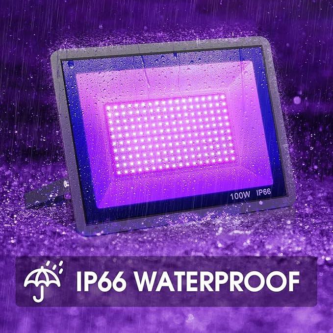 3 Pack 100W LED Black Lights, Blacklight Flood Light with Plug and Switch, 120V IP66 Waterproof Blacklight for Halloween Party, Glow in The Dark, Stage Light, Body Paint, Neon Glow - Bloomnest