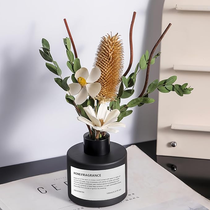 Reed Diffuser Set with Dried Flowers, 3.38fl.oz Fragrance Diffuser with Sticks, Scented Sticks Aroma Diffuser, Home & Office Décor for Air Fresheners, Bathroom (Pure White Gardenia) - Bloomnest