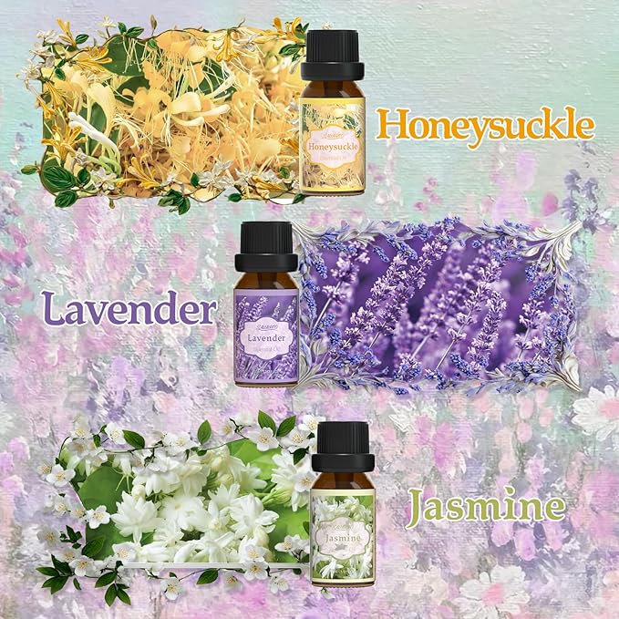 SALUBRITO Floral Fragrance Oils Set, Essential Oils for Diffuser & Candle Making Scents, 6x10ml Aromatherapy Oils Gift Set - Jasmine, Lavender, Rose, Gardenia, Cherry Blossom, Honeysuckle Oil - Bloomnest