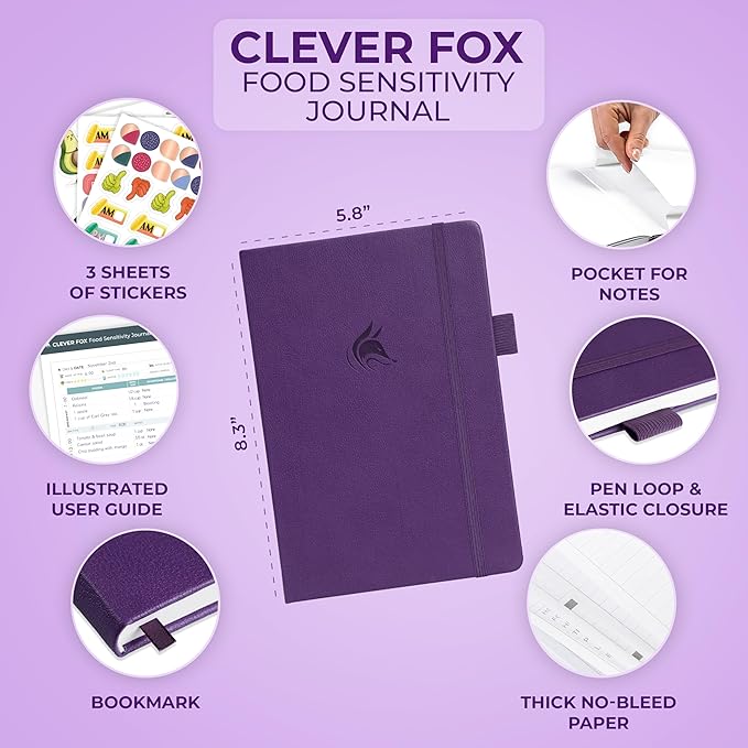 Clever Fox Food Sensitivity Journal – Daily Intolerance & Symptom Log for IBS, Diabetic, Low Fodmap, Elimination Diet – Health Tracker (Purple) - Bloomnest