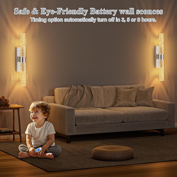 camuucci Battery Operated Sliver Wall Sconces Set of 2 Rechargeable Battery Powered Wall Light with 12000mAh Not Hardwired Dimmable Wall Lamp Fixtures for Bedroom Living Room 20.9 Inches - Bloomnest