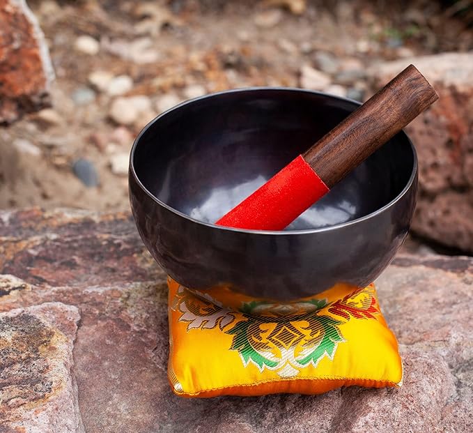 Large Tibetan Singing Bowl Set - Master Grade Healing Chakra Sound Bath Meditation Yoga 7 Metal Bronze - Bloomnest