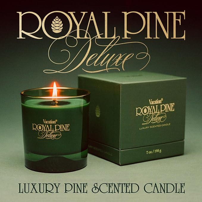 Royal Pine Deluxe Pine-Scented Candle by Vacation Sunscreen, Premium Soy-Blend Wax, 70-Hour Long Burning, Winter House Decor, Gift for Women & Men, 7 Oz. - Bloomnest
