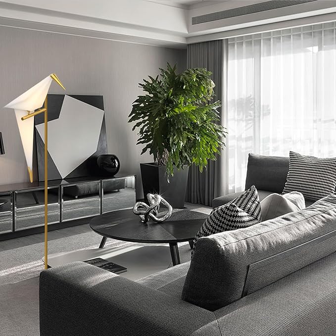 63" Bird Floor Lamp, Modern Gold Origami Bird Lamp Swinging Crane Pendant Light for Bedroom Dining Living Room - Bloomnest