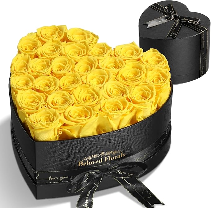 27 Preserved Flowers Rose Birthday Gifts for Women Her Mom Wife Girlfriend Grandma on Valentines Mothers Day Christmas Anniversary Romantic(Yellow) - Bloomnest