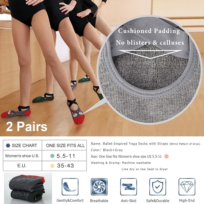 Ozaiic Pilates Socks for Women Non Slip Grip, Yoga Socks with Grippers for Barre, Hospital, Ballet, Dance, Barefoot Workout - Bloomnest
