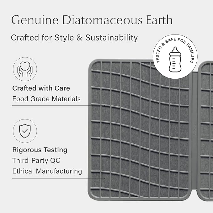 Dorai Home Dish Pad - Diatomaceous Earth Stone Drying Mat for Kitchen Counter - Quick Drying -Stone Dish Drying Mat for Kitchen - (24.6" x 16.5") - Bloomnest