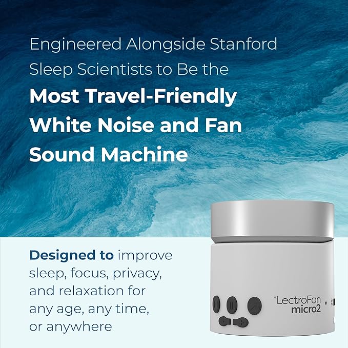 Adaptive Sound Technologies LectroFan Micro 2 - Portable Bluetooth Speaker & White Noise Machine - Compact Sound Machine for Travel - 11 Non-Looping Sounds for Sleep Support - White - Bloomnest