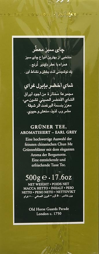 Ahmad Tea Green Tea, Green Tea with Earl Grey Loose Leaf, 500g - Caffeinated and Sugar-Free (Pack of 2) - Bloomnest
