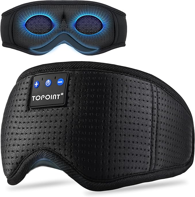 Sleep Mask with Bluetooth Headphones Wireless, TOPOINT 3D Eye Mask for Sleeping Headphones Women Men with Noise Canceling Earbuds, Thin Speaker, Blackout, 15 Hours for Travel, Meditation, CPAP Users - Bloomnest